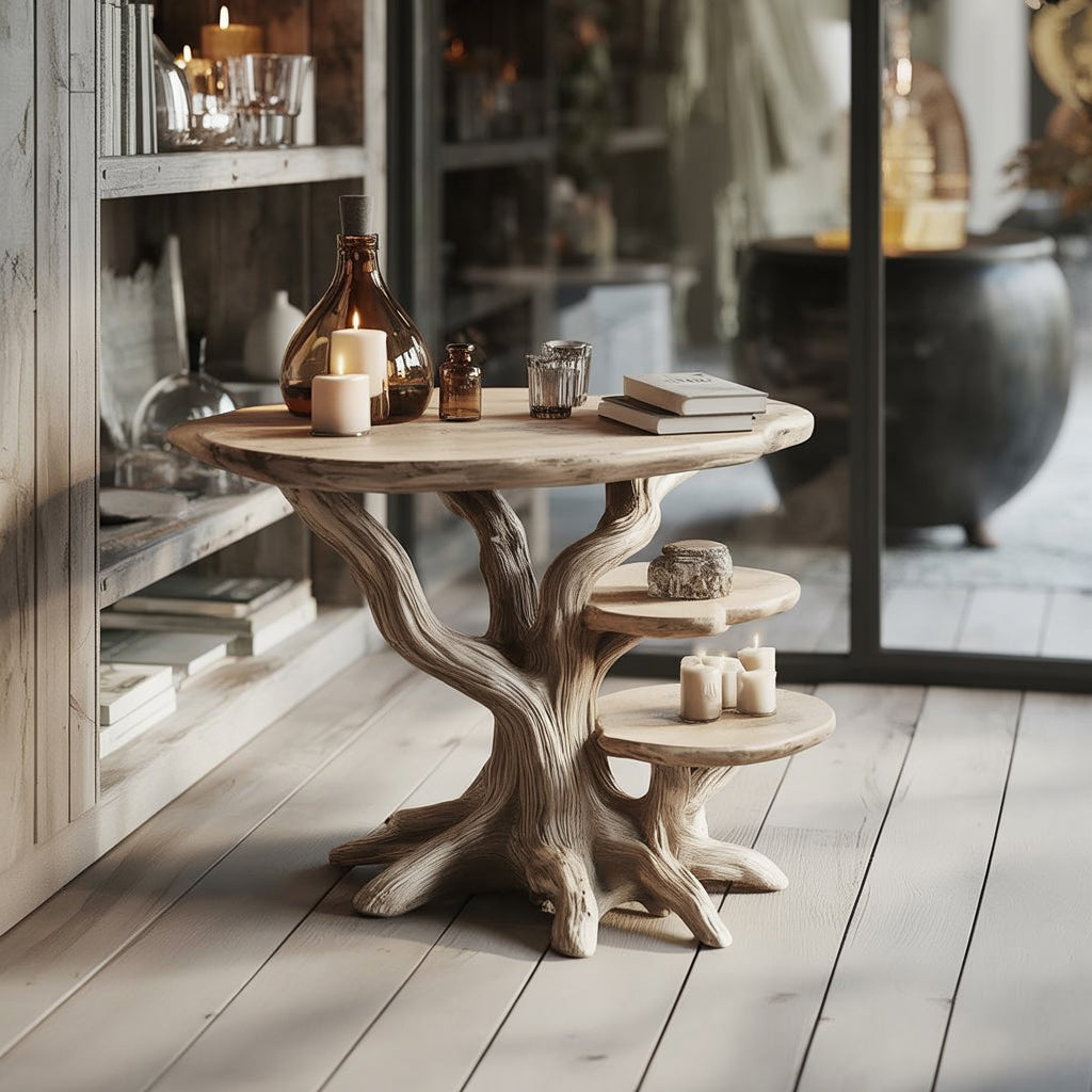 Handmade Solid Wood End Table, Tree Base Side Table, Rustic Home Decor