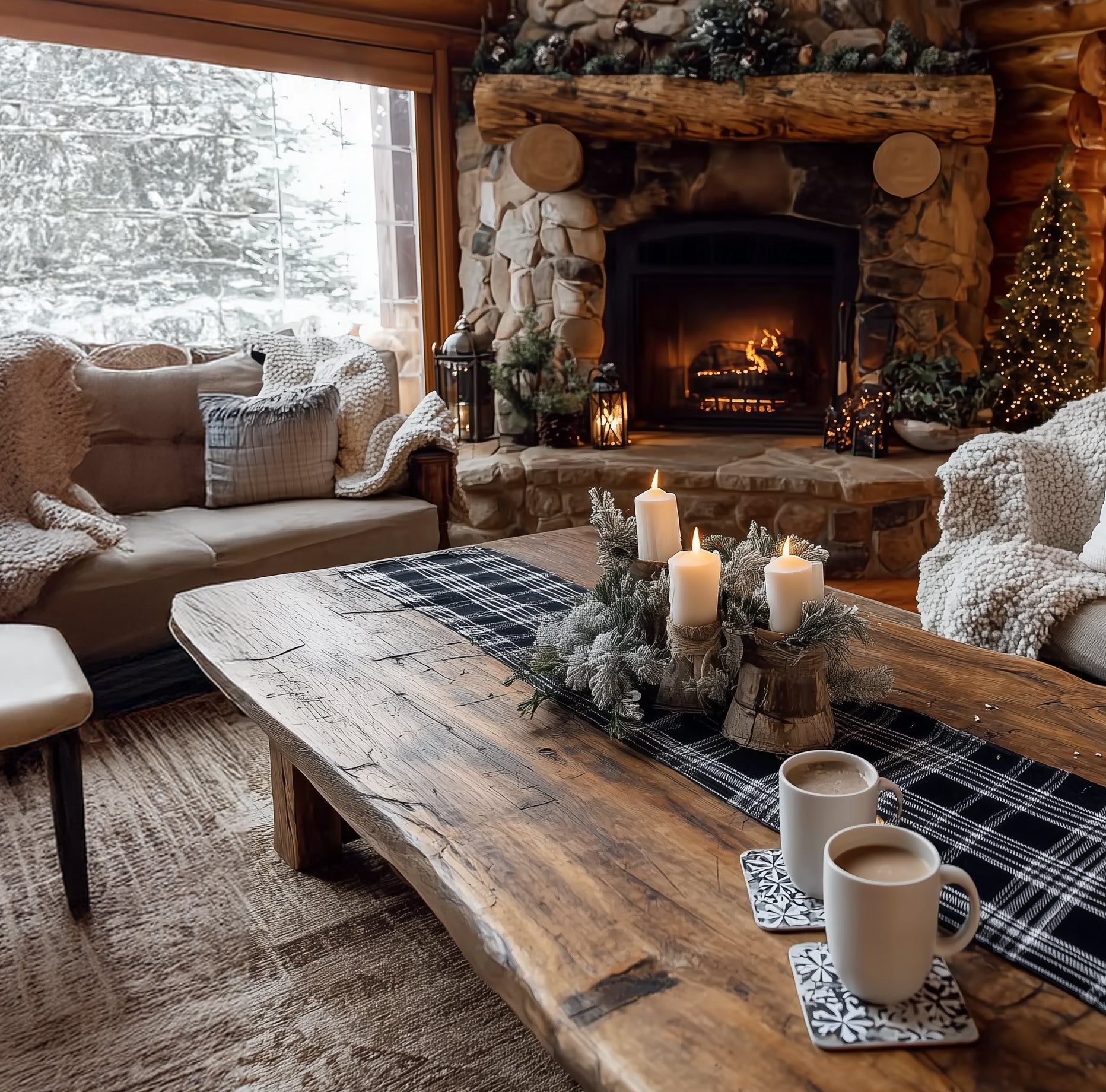 Rustic Live Edge Coffee Table – Handmade Solid Wood Mid Century Modern Accent