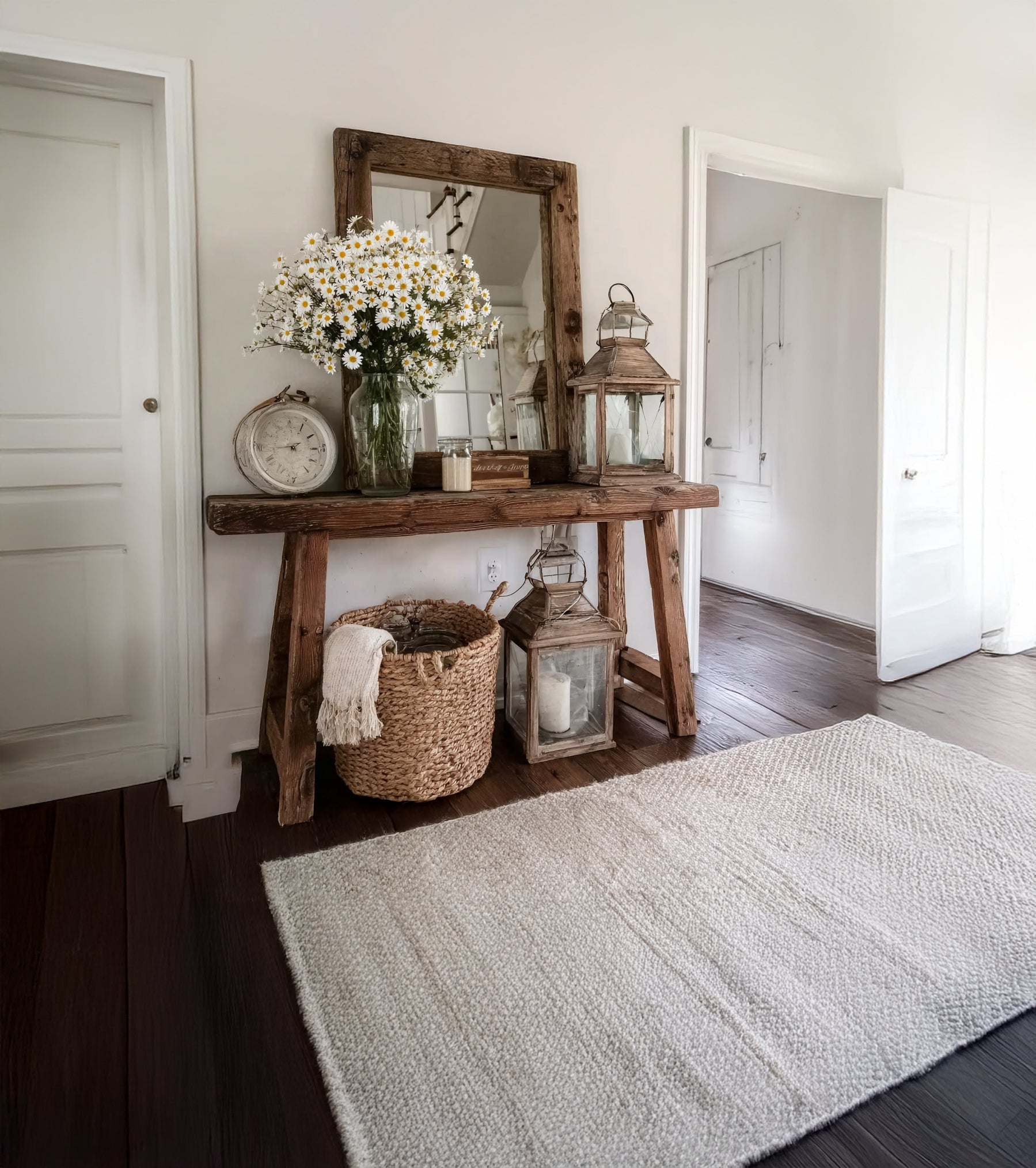 Rustic Farmhouse Console Table – Handmade Solid Wood Entryway Table with Natural Finish