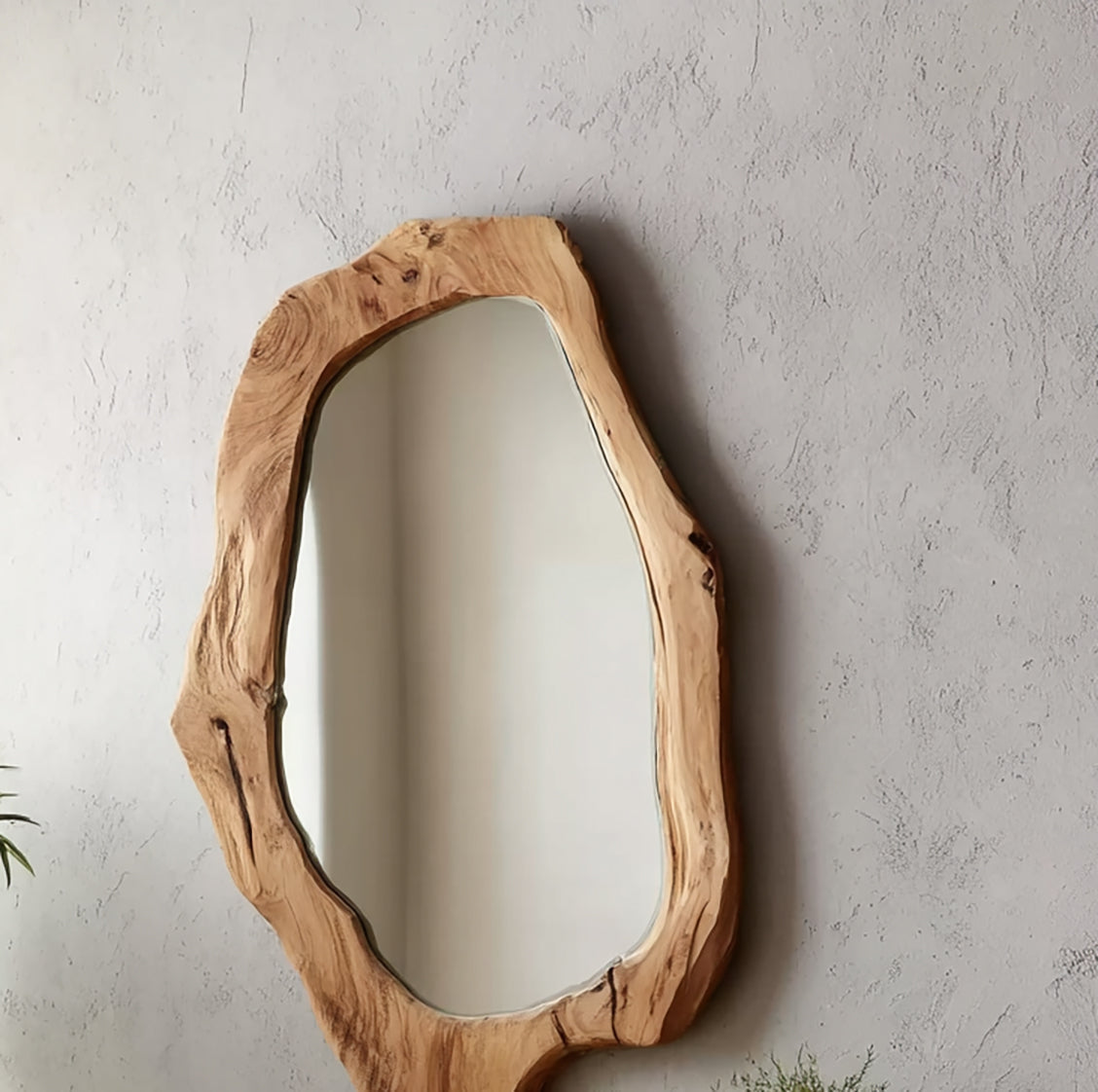 Handcrafted Wooden Mirror – Live Edge Natural Wood Frame, Rustic Wall Decor