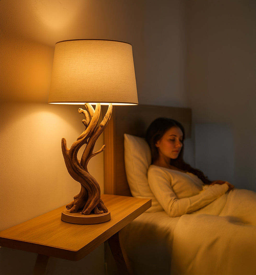 Handmade Pine Wood Tree Floor Lamp - Rustic Home Decor