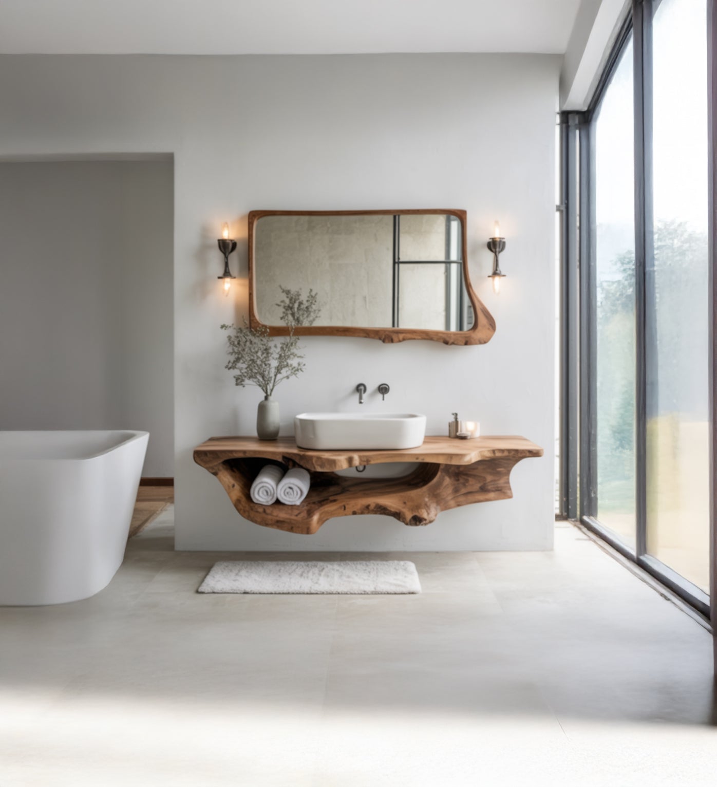 Solid Wood Floating Vanity – Live Edge Bathroom Console & Farmhouse Décor