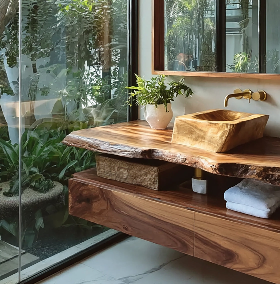 Handcrafted Solid Wood Bathroom Vanity with Storage and Rustic Design