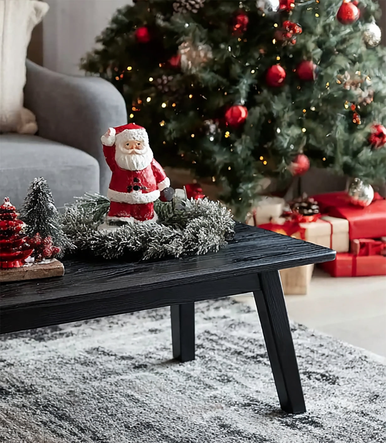 Rustic Black Wooden Coffee Table – Handmade Solid Wood Farmhouse Accent for Holiday