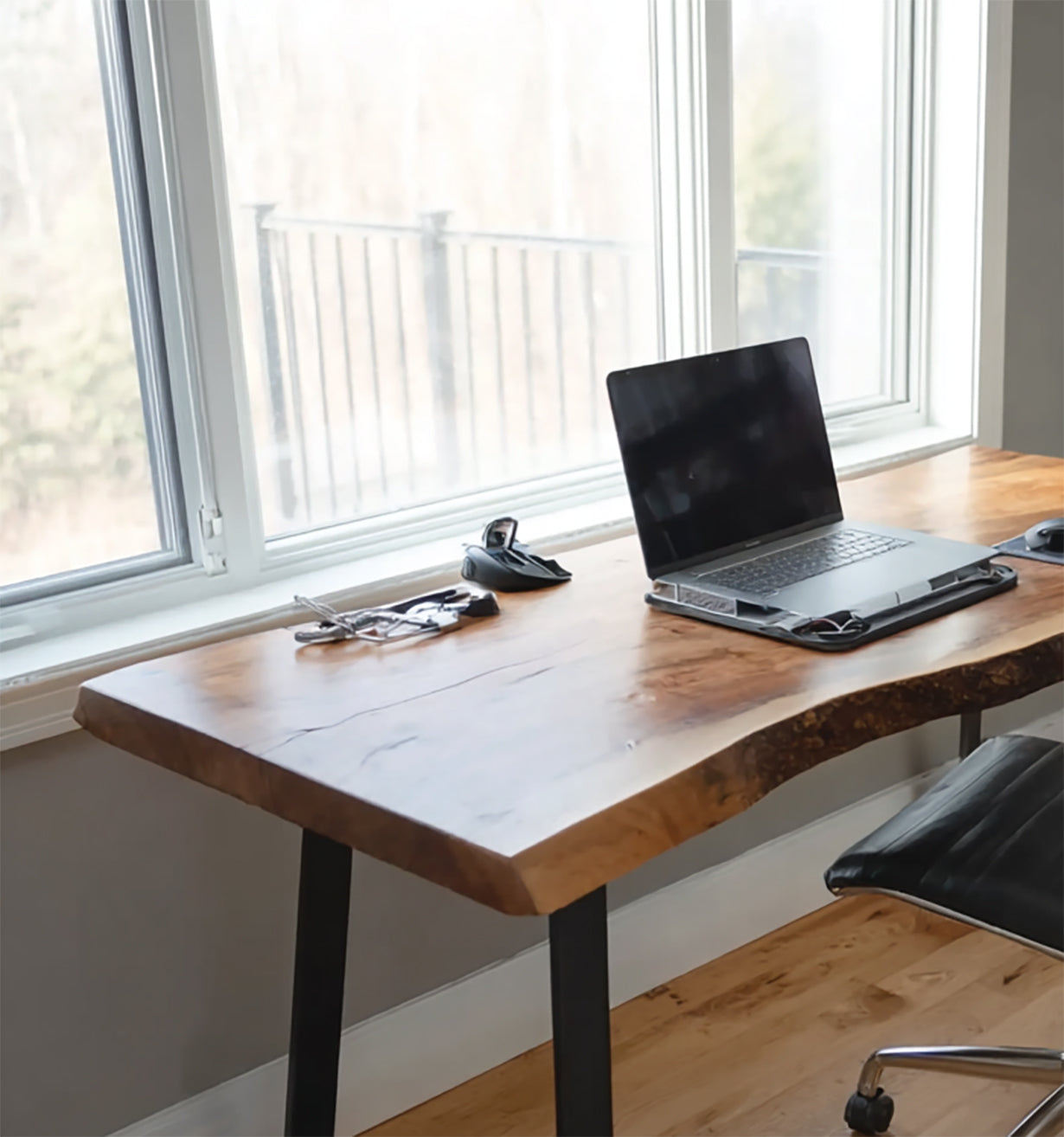 Handmade Live Edge Wooden Desk – Rustic Solid Wood Office Table with Metal Legs