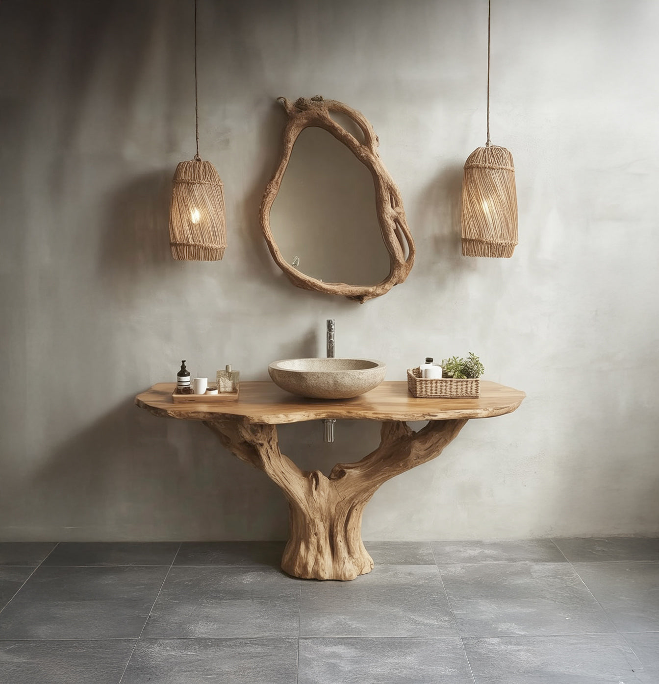 Handcrafted Solid Wood Bathroom Vanity – Live Edge Sculptural Sink Table