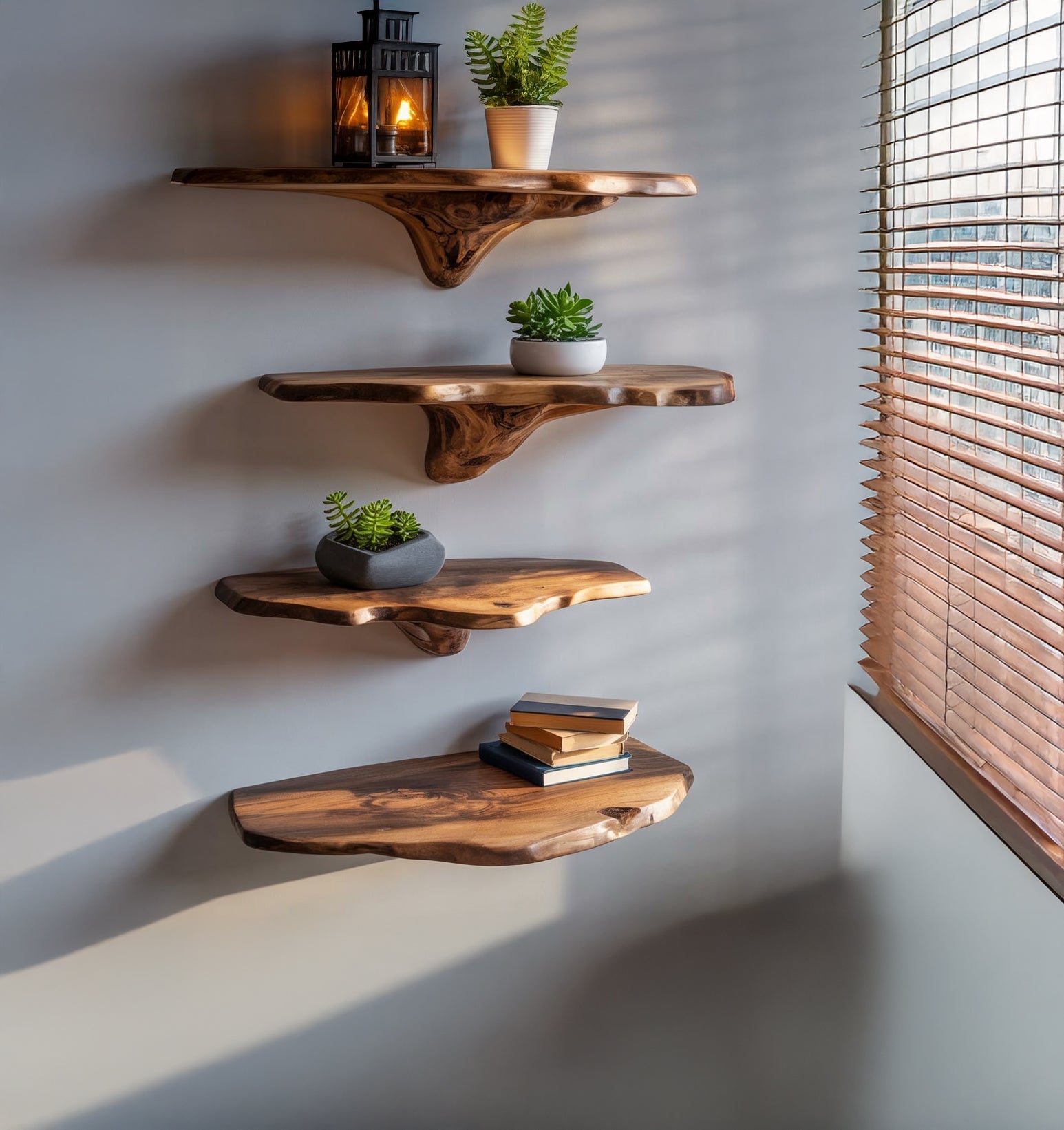 Live Edge Floating Shelves – Handcrafted Solid Wood Wall Shelves for Modern Home Decor