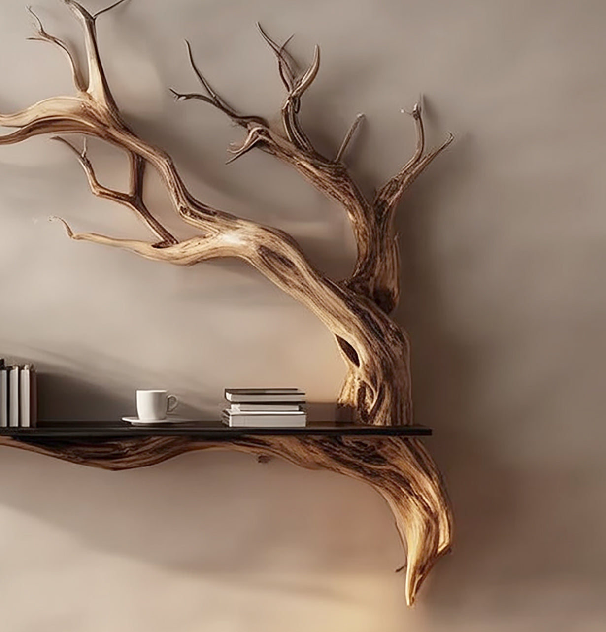 Handcrafted Wooden Tree Wall Shelf – Rustic Branch Bookshelf