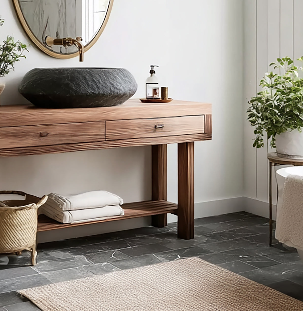 Solid Wood Floating Bathroom Vanity – Rustic Live Edge Handcrafted Sink Cabinet