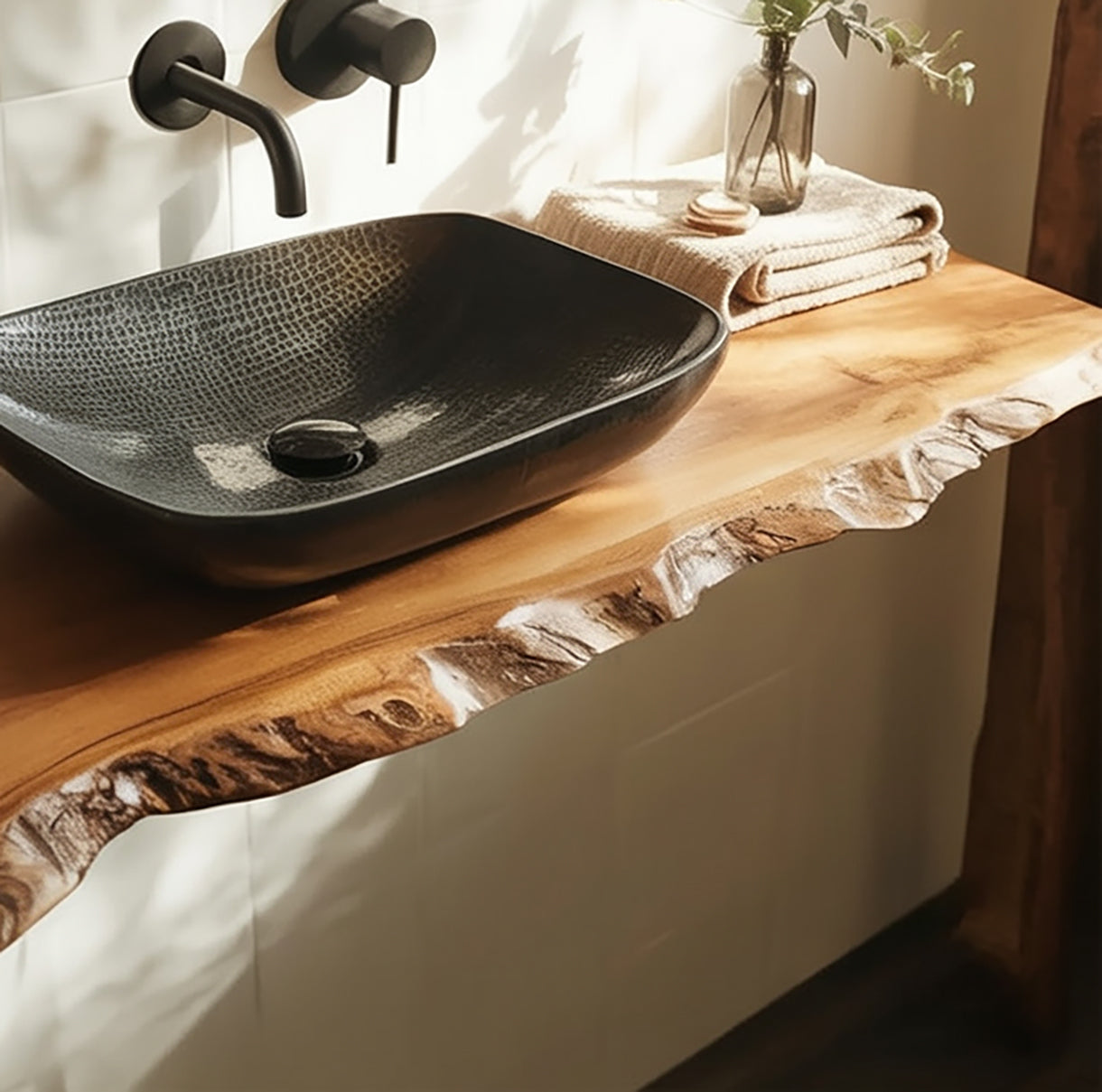 Live Edge Wood Bathroom Vanity – Handmade Natural Solid Wood Sink Countertop