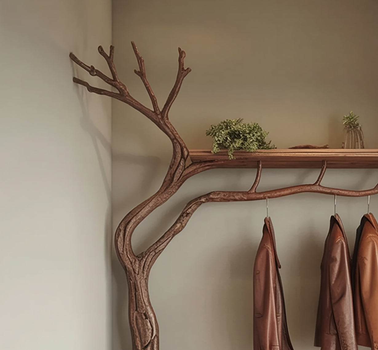 Rustic Wooden Cabinet With Tree Shaped Living And Bedroom