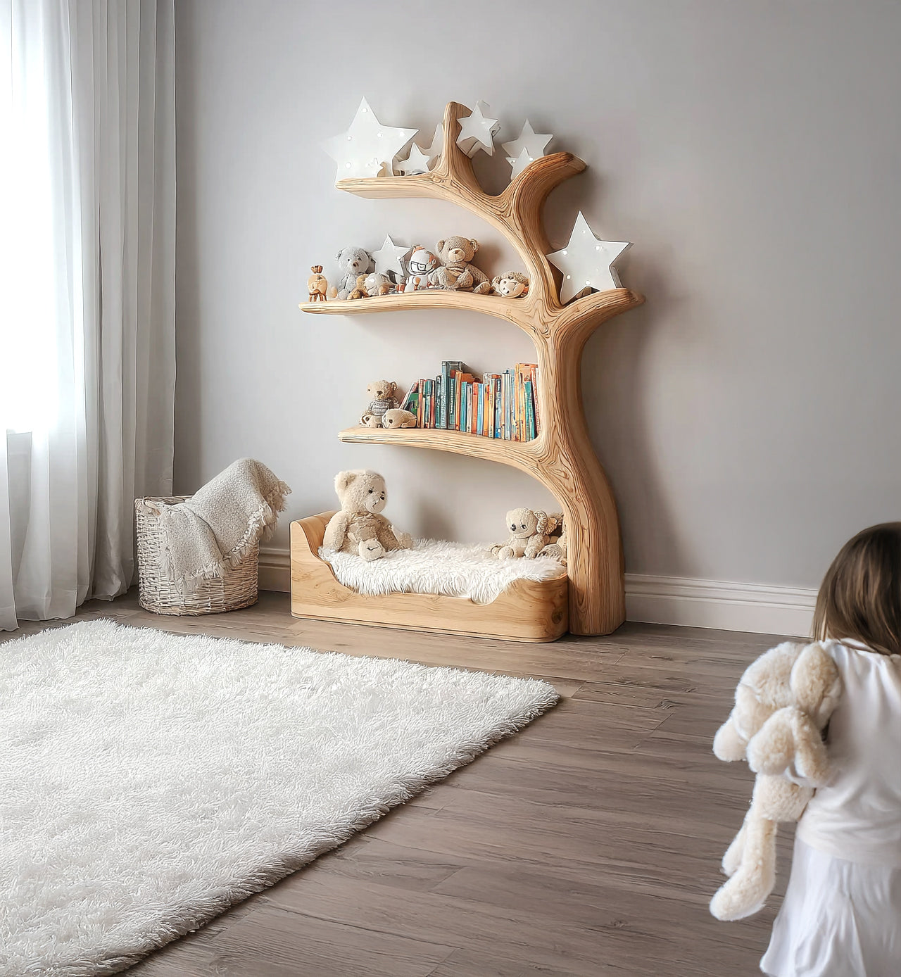 Handcrafted Wooden Tree Bookshelf for Kids – Rustic Branch Shelf, Nursery Room Decor