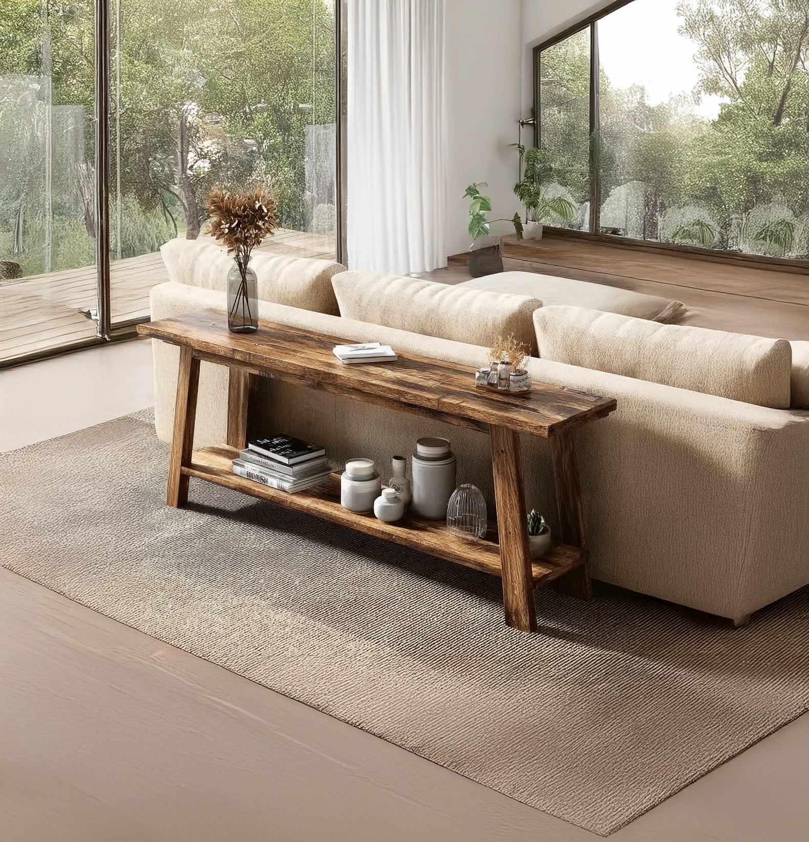 Rustic Reclaimed Wood Console Table – Live Edge Entryway Table