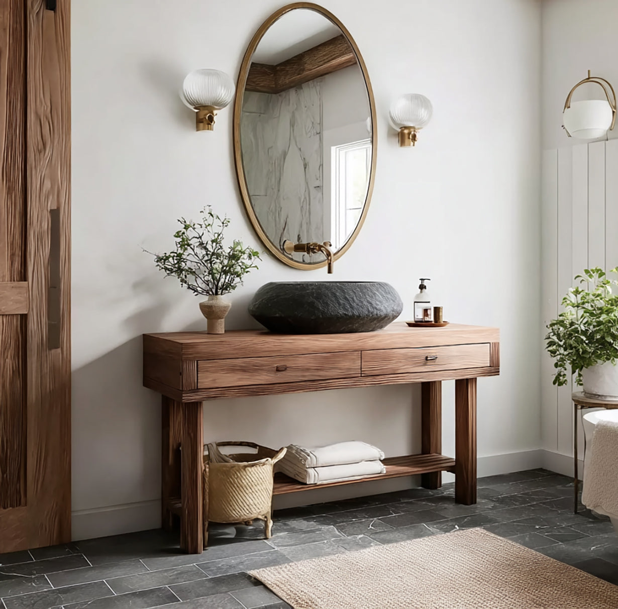 Solid Wood Floating Bathroom Vanity – Rustic Live Edge Handcrafted Sink Cabinet