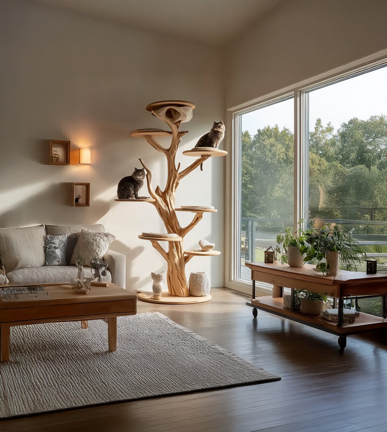 Handcrafted Wooden Cat Tree Tower – Solid Wood Multi-Level