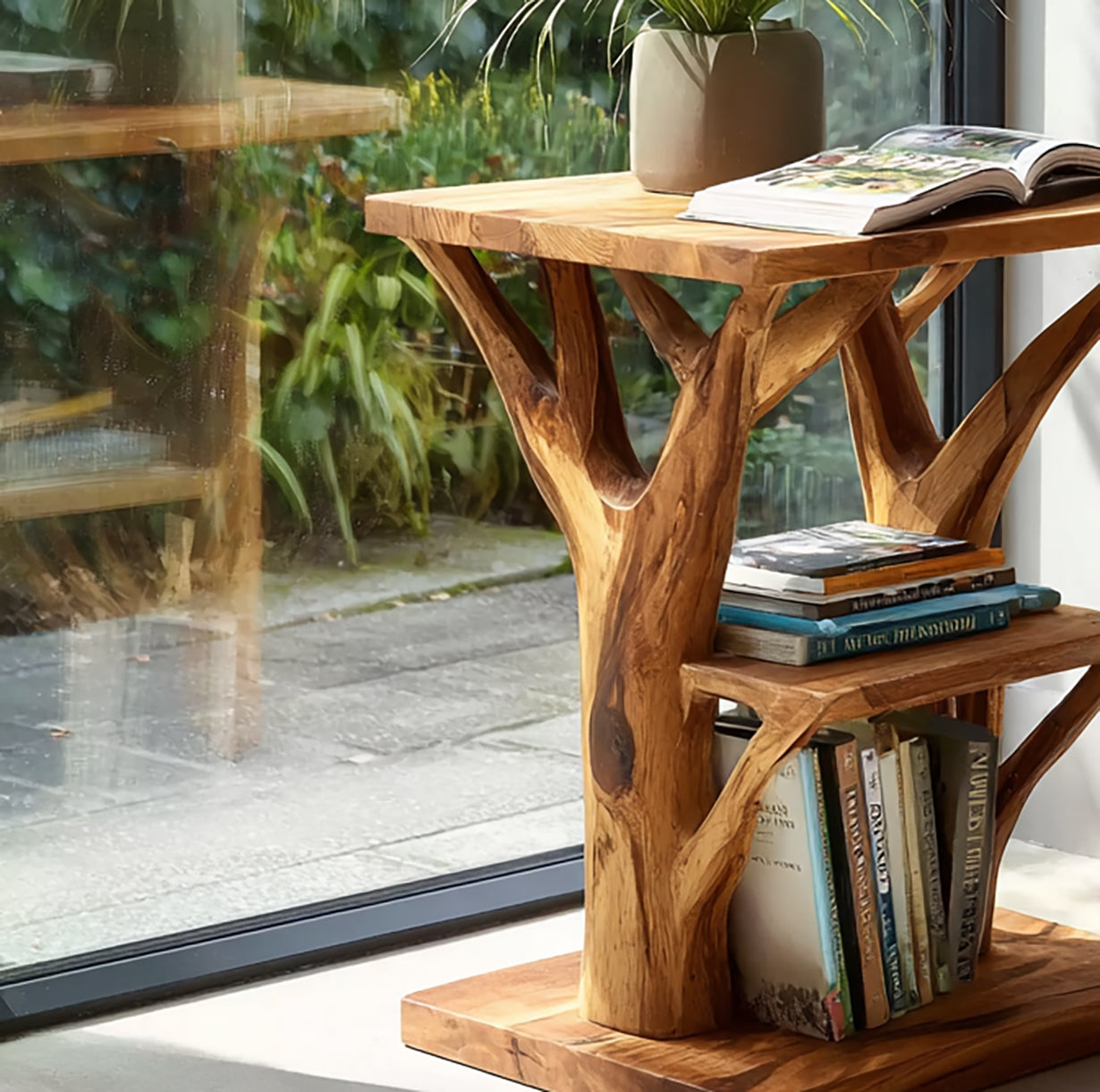 Farmhouse Round End Table – Live Edge Solid Wood Accent Table
