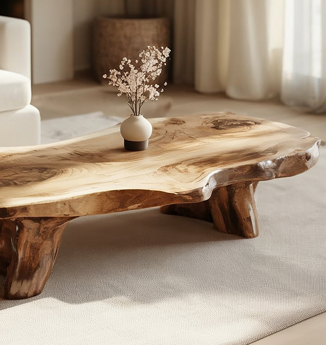 Handmade Solid Wood Coffee Table – Sculptural Organic Modern Furniture