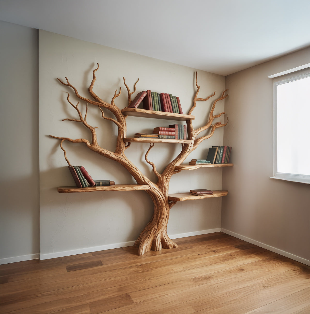 Driftwood Tree Bookshelf | Branch Floating Wall Shelf | Rustic Wooden Bookcase