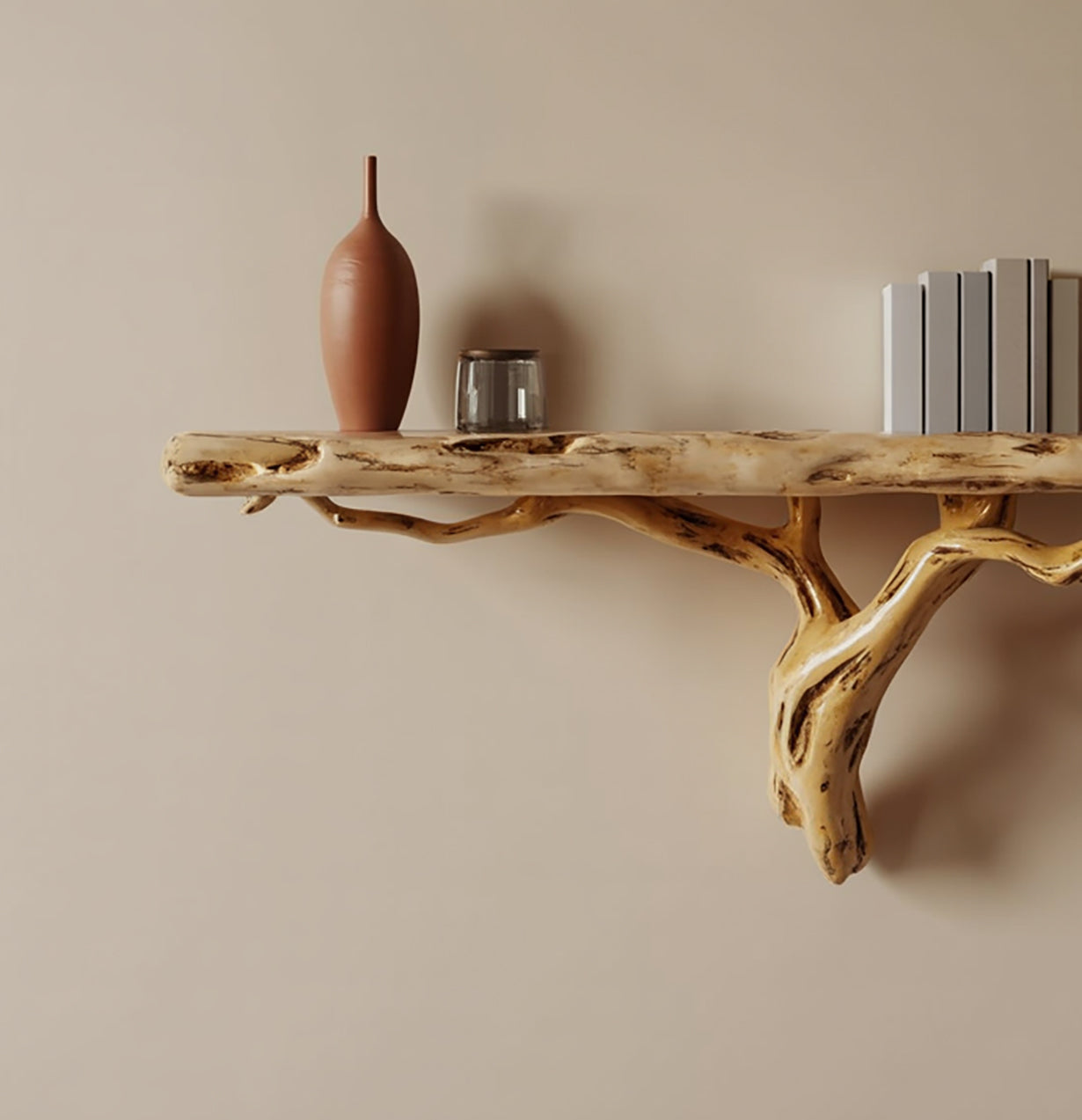Tree Branch Floating Bookshelf – Reclaimed Solid Wood Wall Shelf