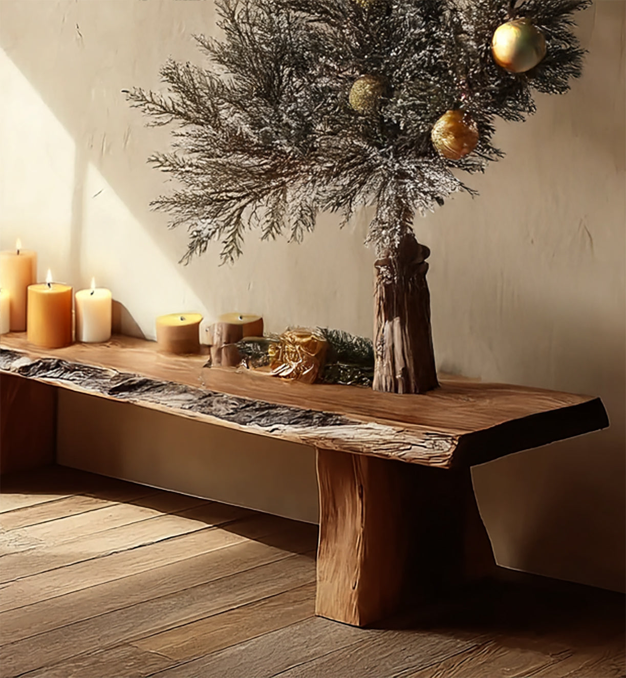 Handcrafted Wooden Bench – Live Edge Slab Console Table for Rustic Home Decor