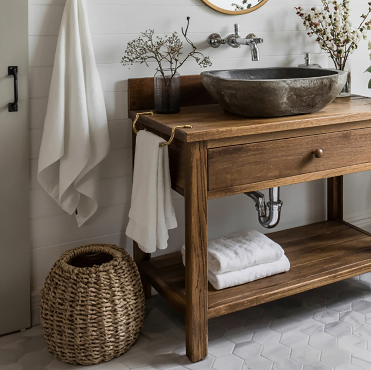 Rustic Bathroom Vanity – Handmade Farmhouse Wood Cabinet