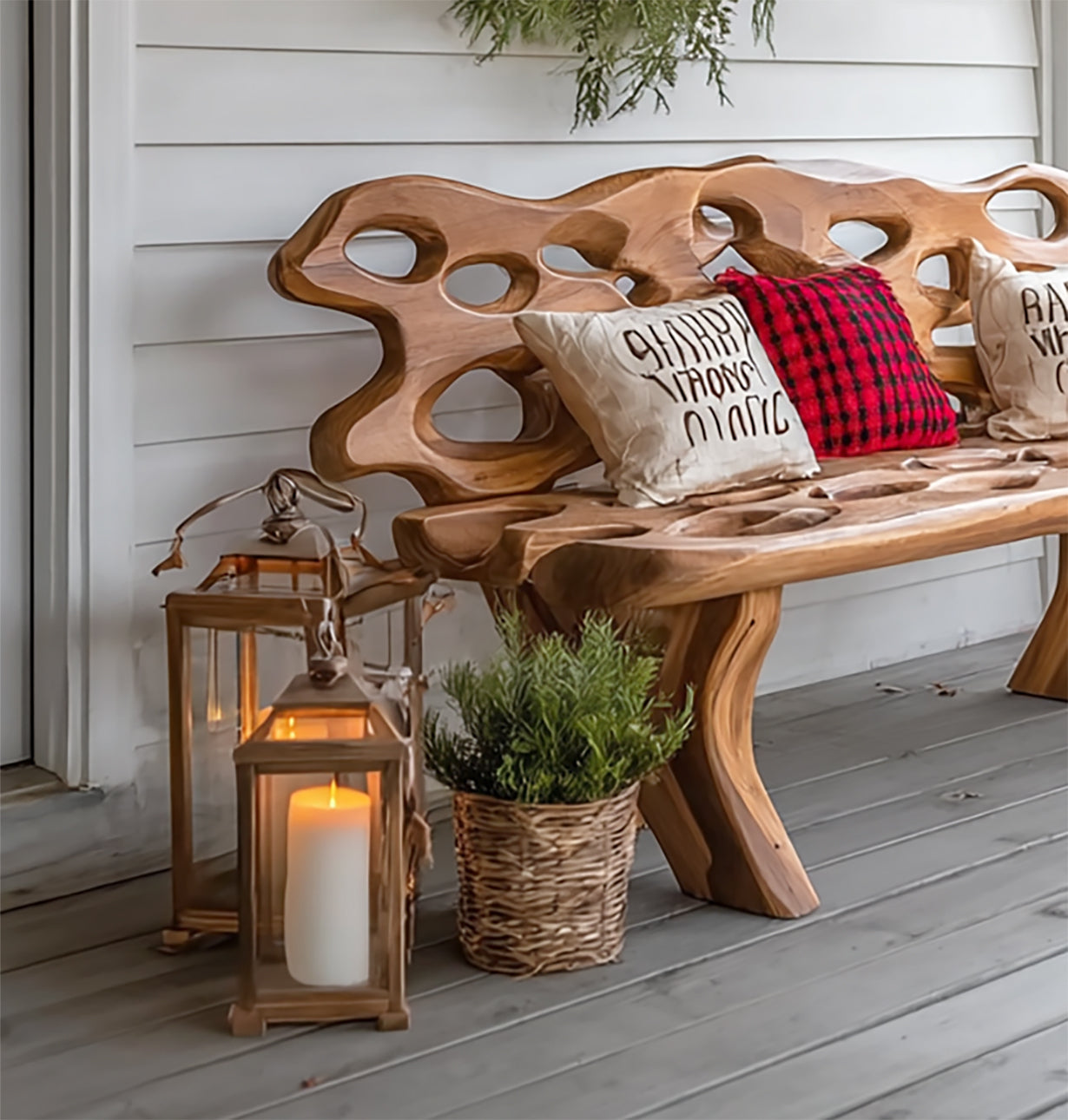 Handmade Farmhouse Porch Bench – Rustic Solid Wood Entryway & Outdoor Seat