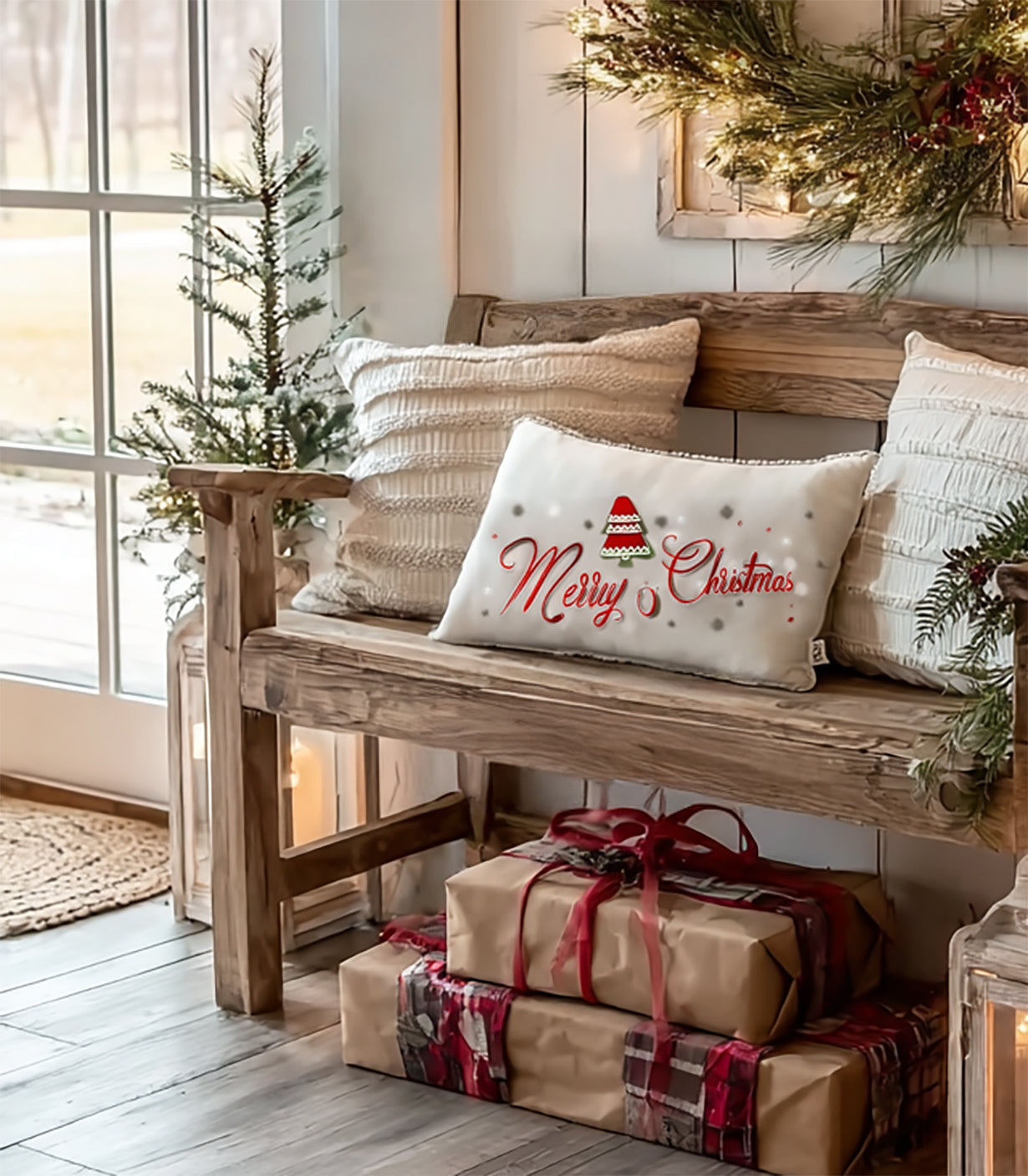 Rustic Farmhouse Wooden Bench – Handmade Solid Wood Entryway & Porch Seating
