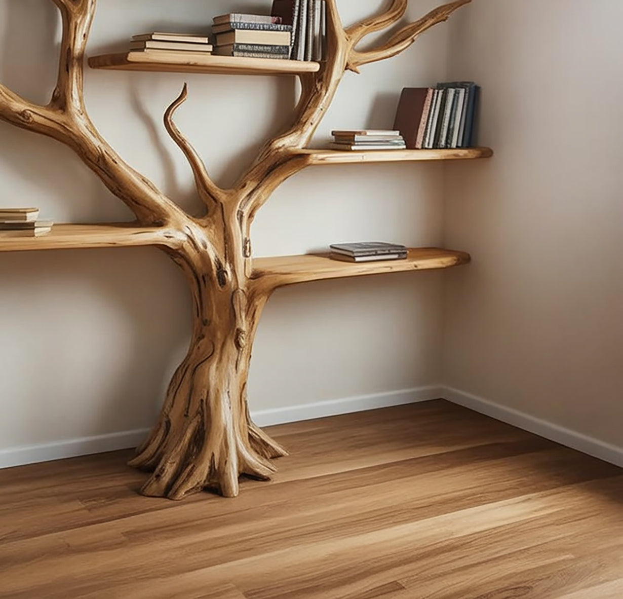 Handcrafted Tree Branch Bookshelf: Custom Wall-Mounted Floating Shelf