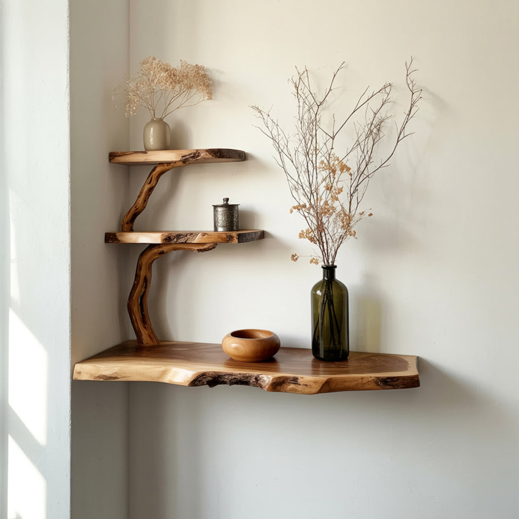 Live Edge Floating Shelf – Solid Wood Wall & Bookshelf