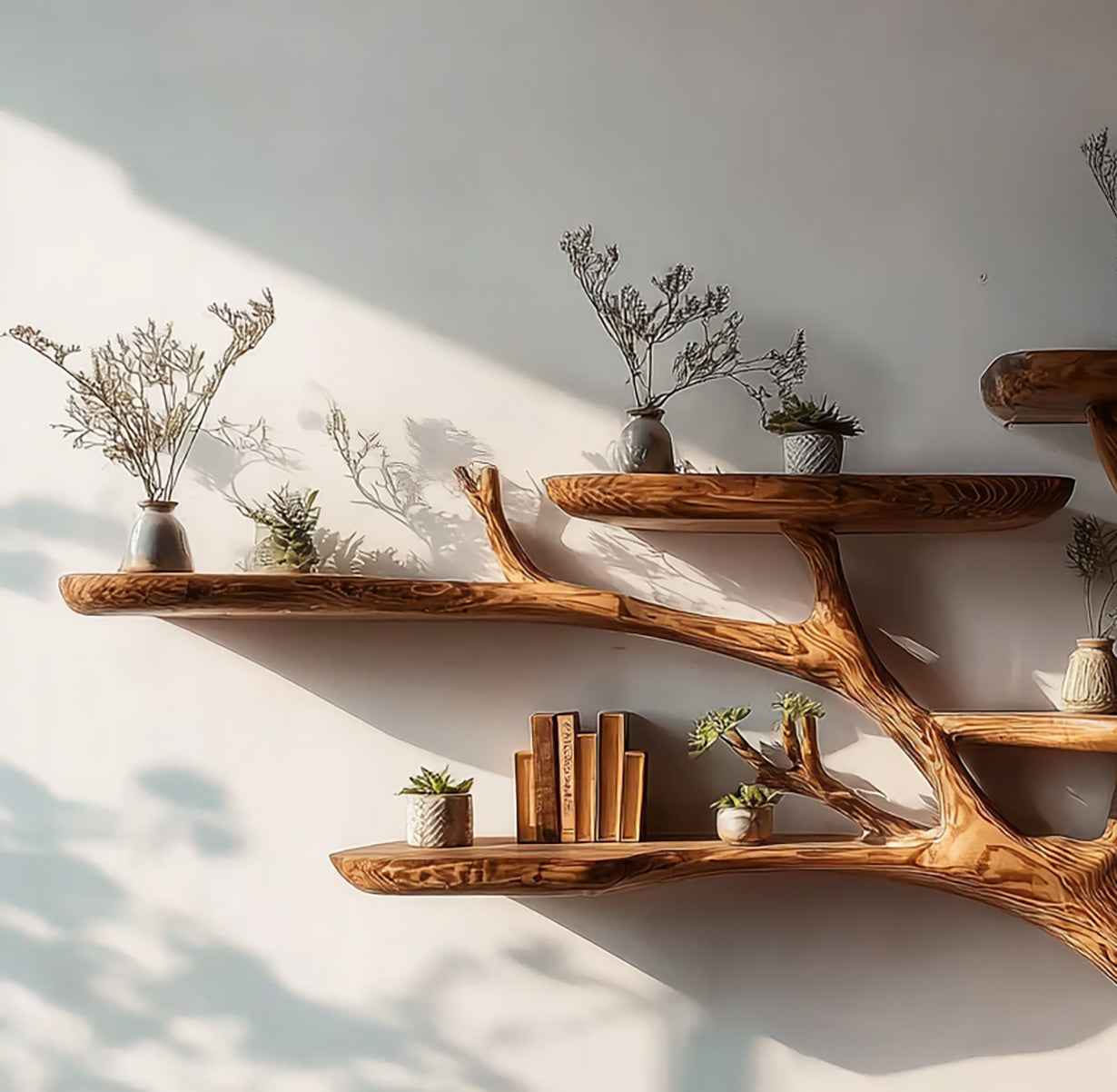 Driftwood Floating Shelf – Rustic Tree Branch Wall Art & Handmade Bookshelf