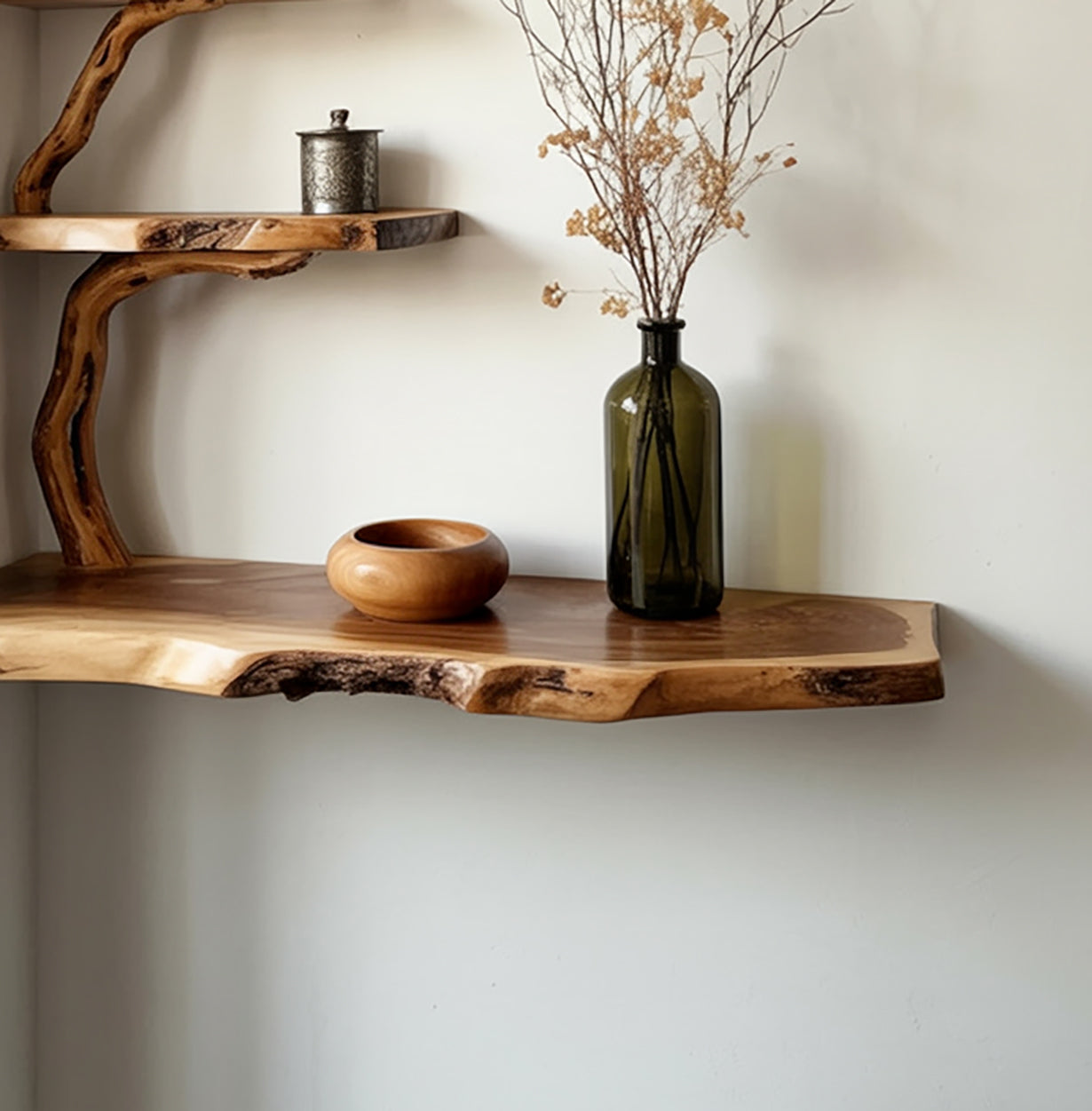 Live Edge Floating Shelf – Solid Wood Wall & Bookshelf