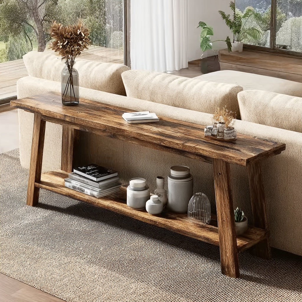 Rustic Reclaimed Wood Console Table – Live Edge Entryway Table
