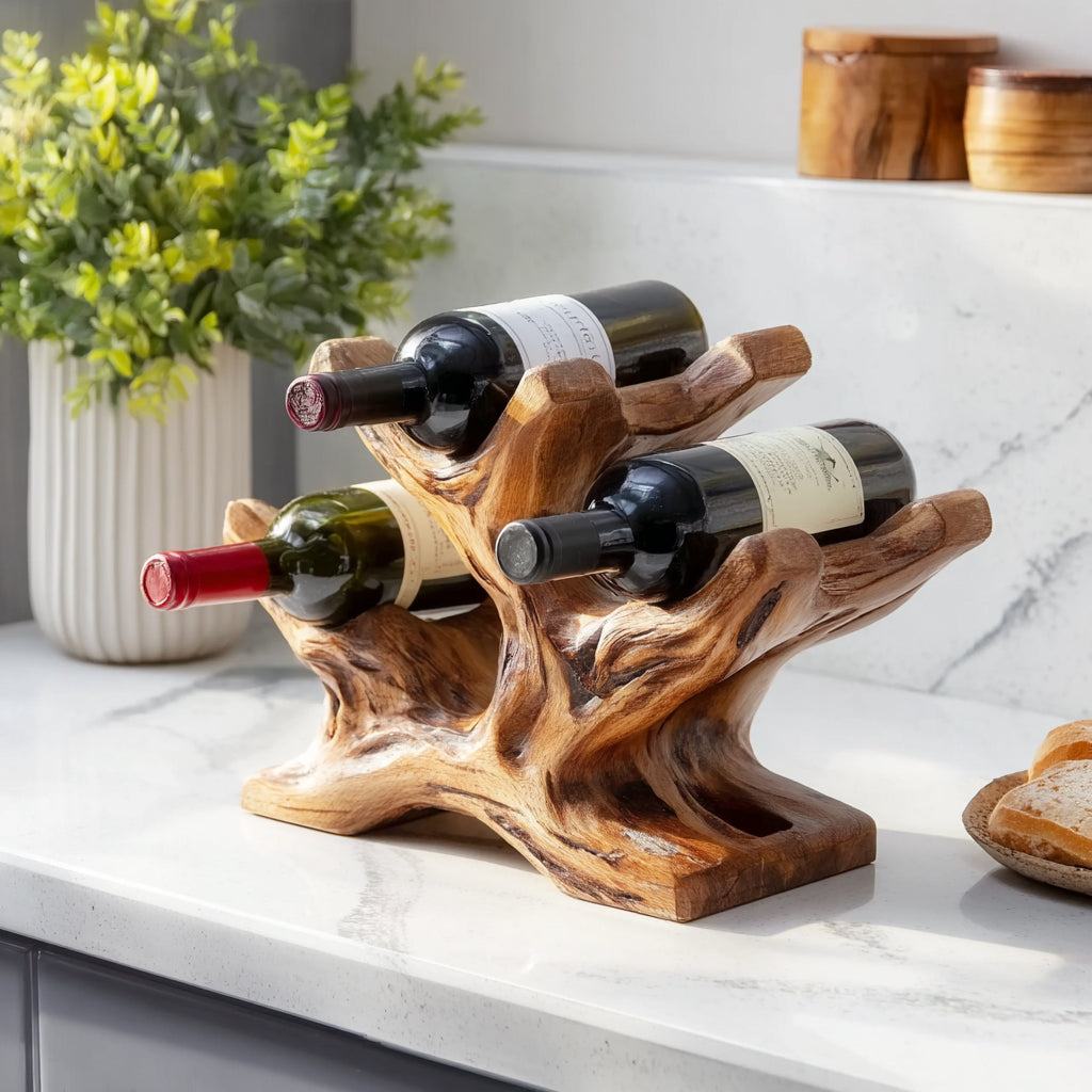 Rustic Farmhouse Wine Bottle Holder – Solid Wood Rack for Kitchen or Home Bar