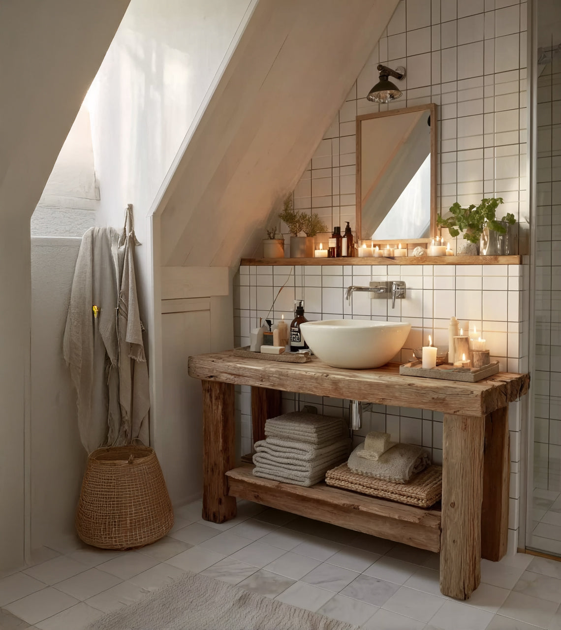 Rustic Reclaimed Wood Bathroom Vanity – Handmade Solid Timber Sink Console with Shelf