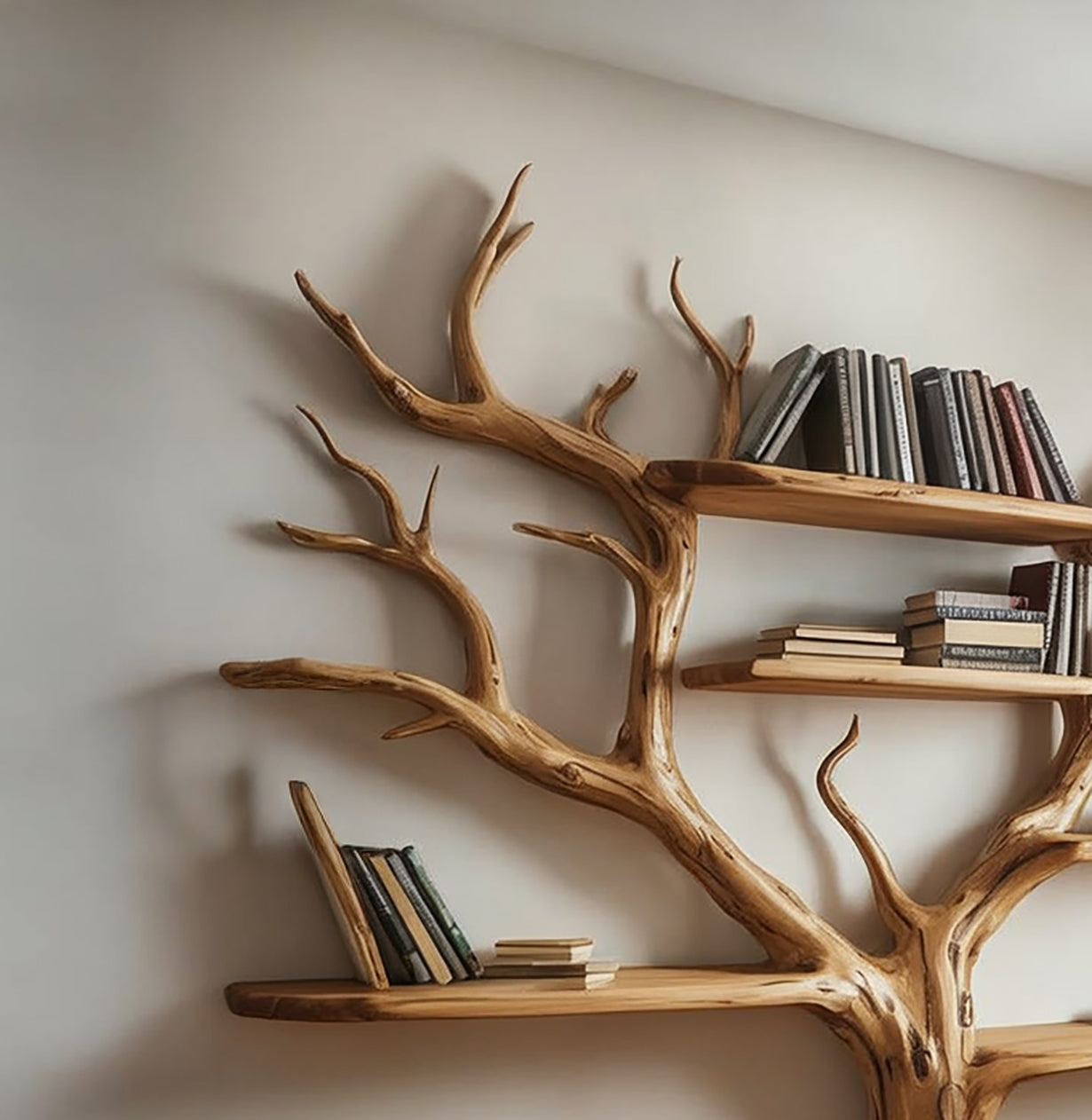 Handcrafted Tree Branch Bookshelf: Custom Wall-Mounted Floating Shelf