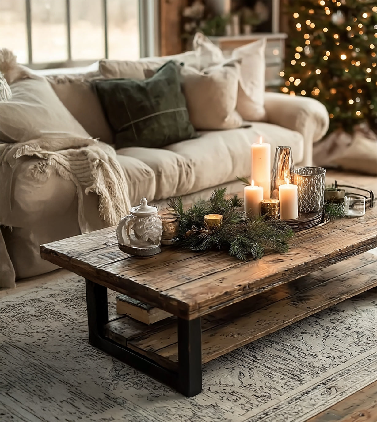 Rustic Farmhouse Coffee Table – Handmade Live Edge Solid Wood with Metal Legs