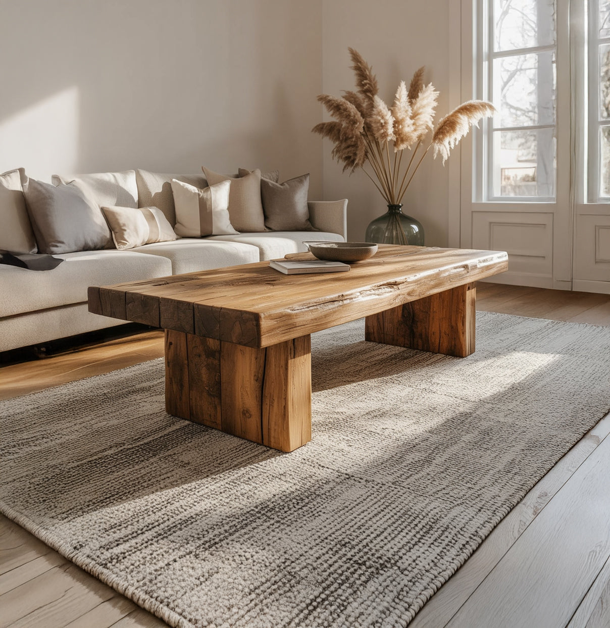 Solid Wood Live Edge Coffee Table – Rustic Farmhouse Trestle Table