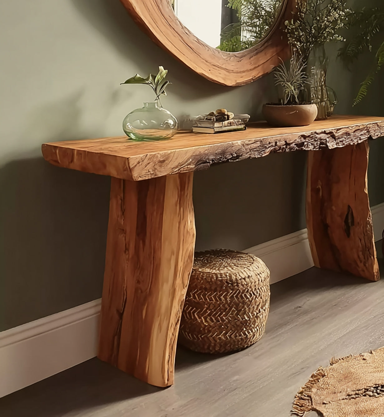 Rustic Reclaimed Wood Console Table – Handmade Live Edge Entryway Table