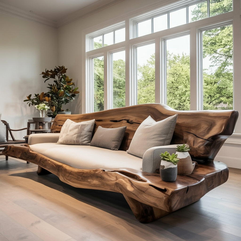 Organic Sculptural Wood Sofa – Handcrafted Natural Edge Design