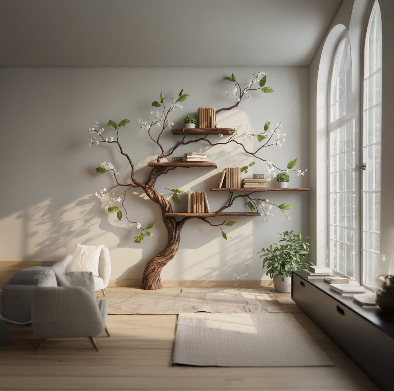 Tree Bookshelf – Nature Inspired Wooden Wall Shelf for Home Decor