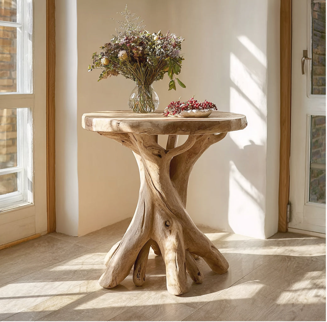 Live Edge End Table – Handcrafted Round Solid Wood Table, Rustic Handmade Accent