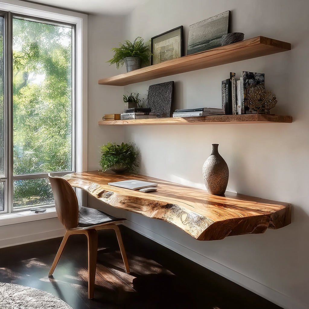 Rustic Floating Shelves Desk – Wall Mounted Study Room Workspace