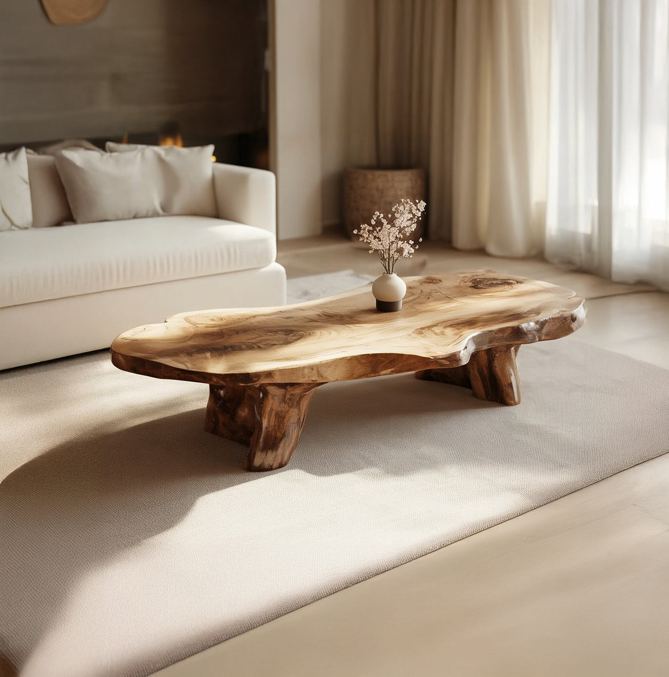 Handmade Solid Wood Coffee Table – Sculptural Organic Modern Furniture