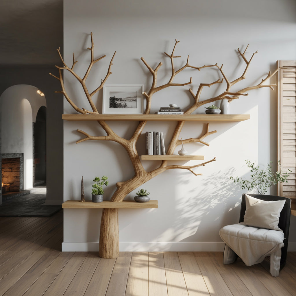 Driftwood Tree Bookshelf | Branch Floating Wall Shelf | Rustic Wooden Bookcase