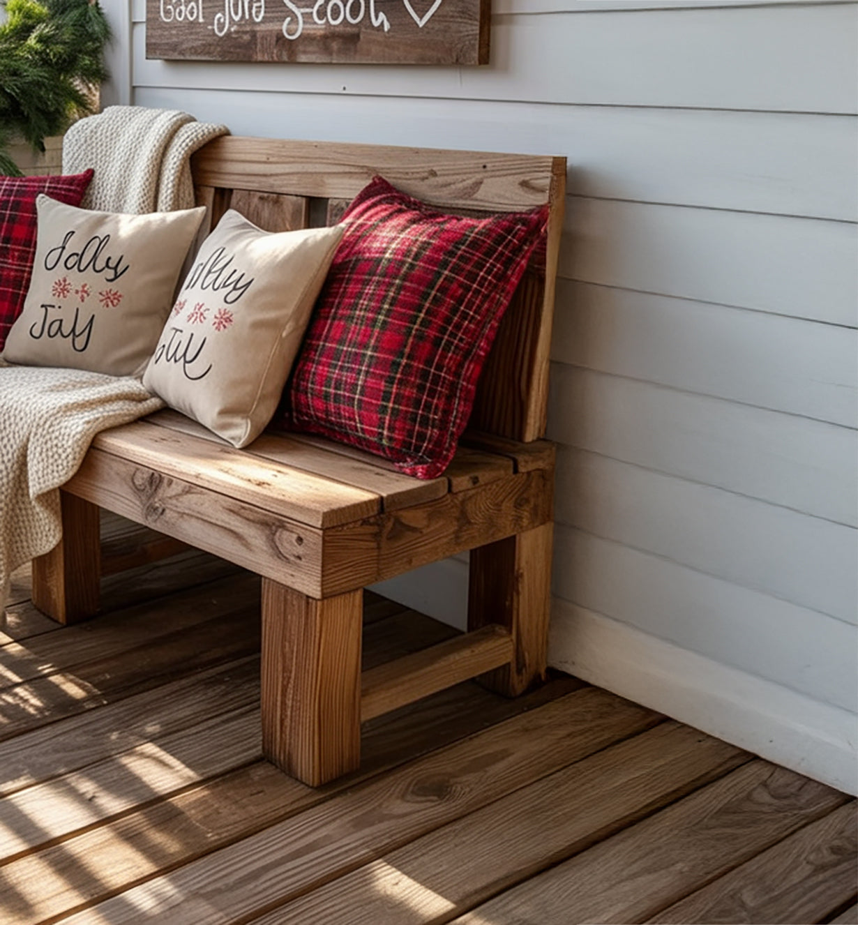 Rustic Farmhouse Wooden Bench – Handmade Solid Wood Porch & Entryway Seating