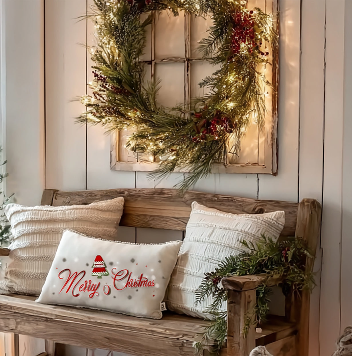 Rustic Farmhouse Wooden Bench – Handmade Solid Wood Entryway & Porch Seating