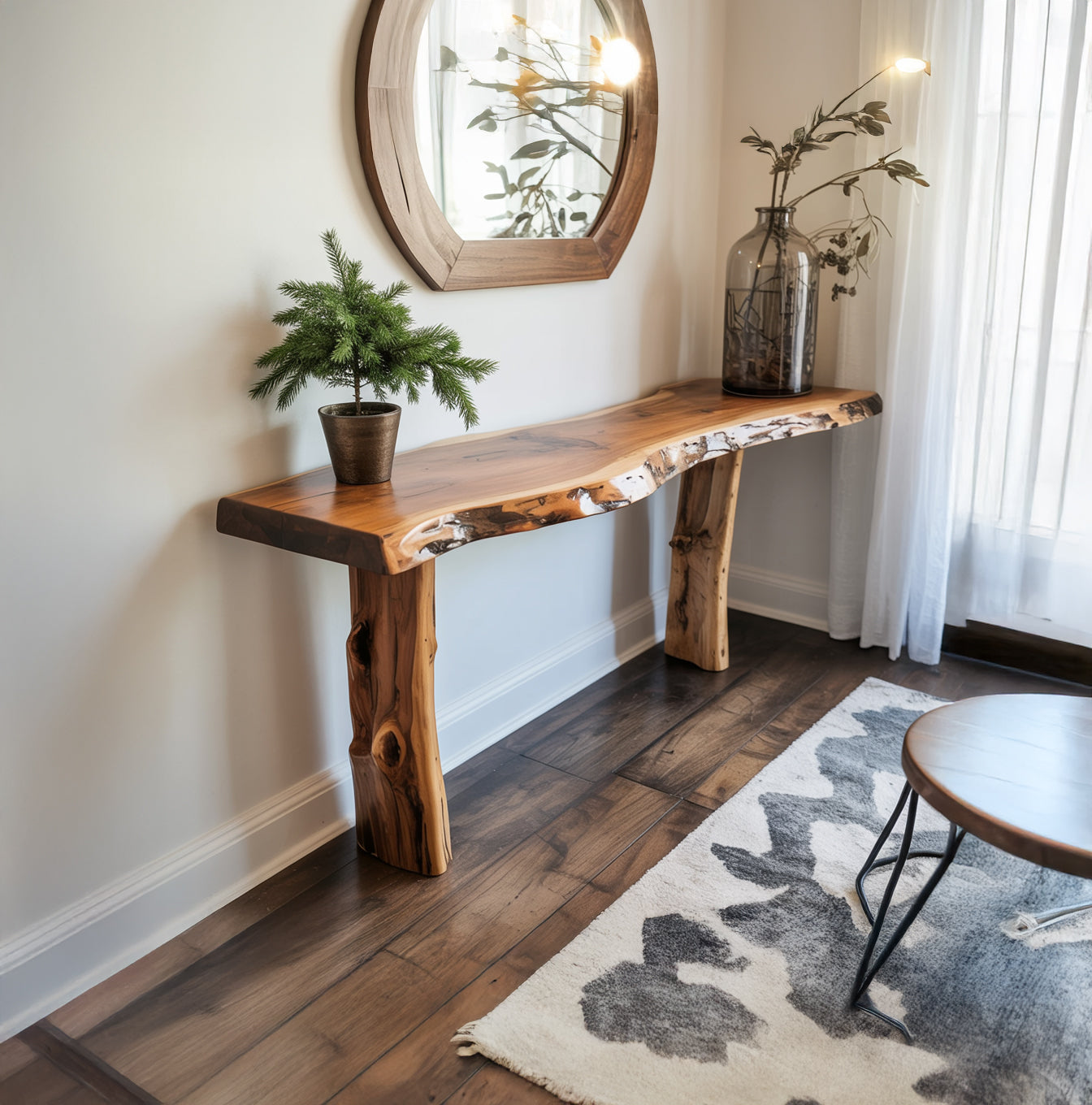 Handmade Solid Wood Tree Console Table, Rustic Entryway Decor