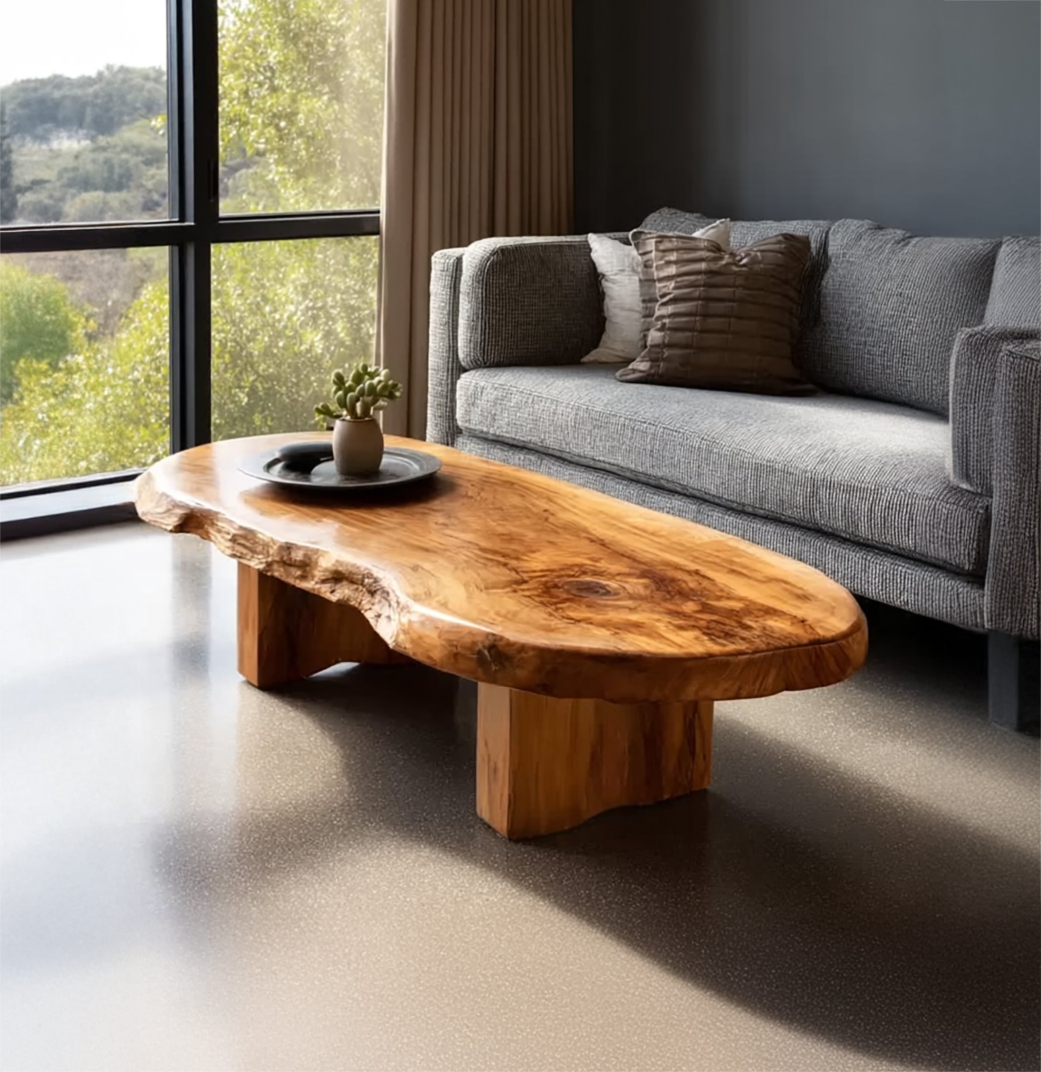Asymmetrical Live Edge Coffee Table – Modern Boho Style