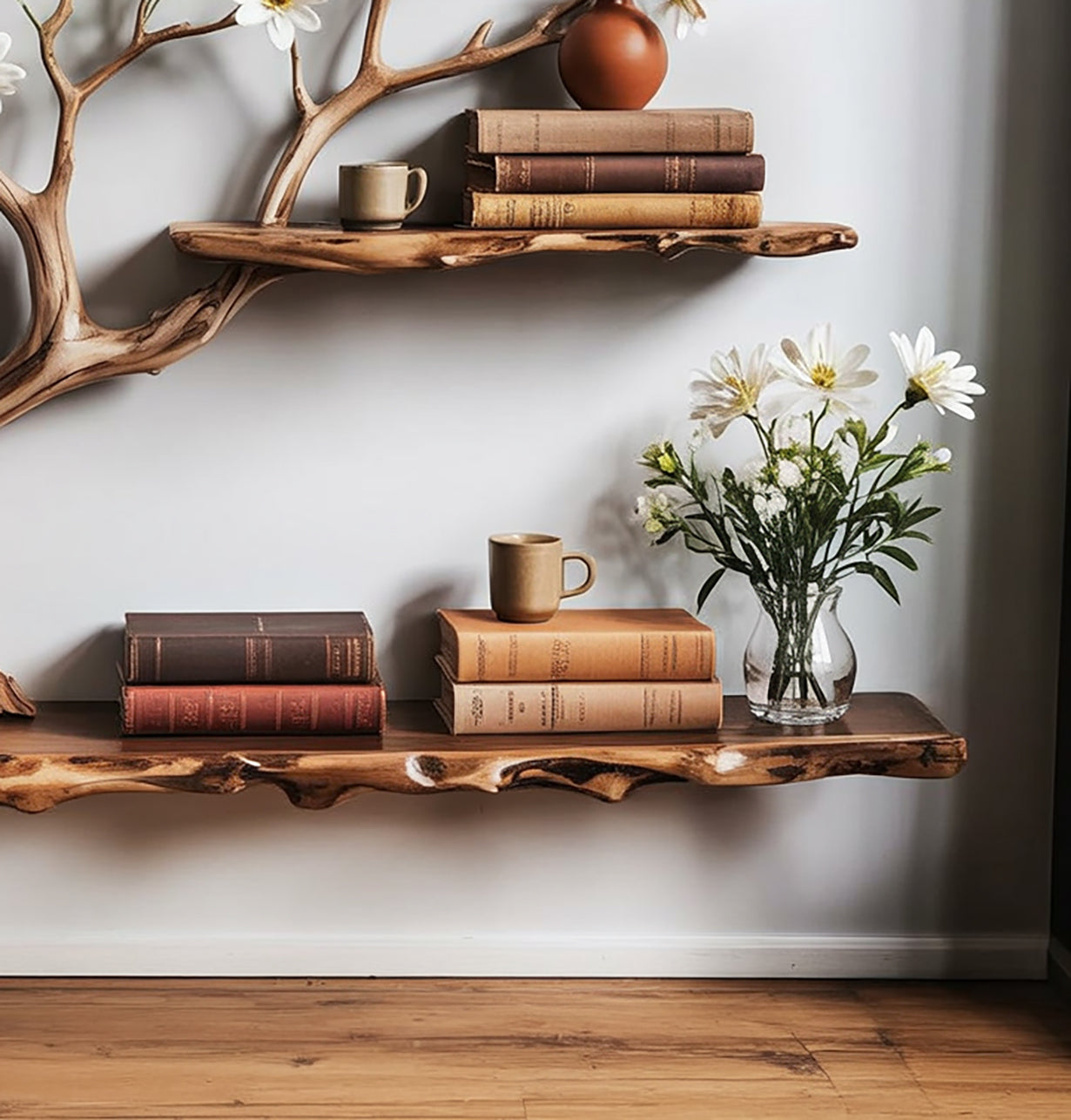 Floating Tree Bookshelf – Solid Wood Driftwood Wall Art Decor