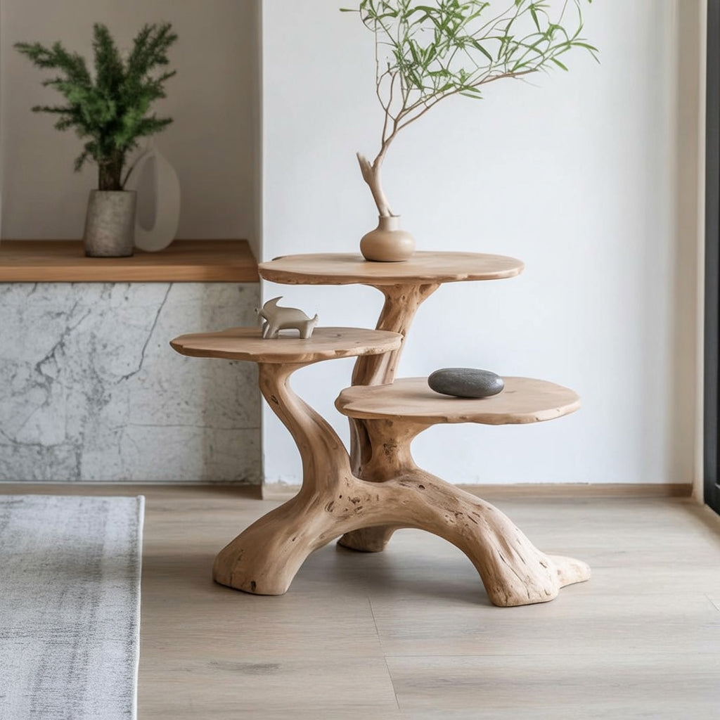 Handcrafted Wooden End Table – Natural Sculptural Design